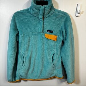 Patagonia Teal Fleece Hoodie with Orange Details S